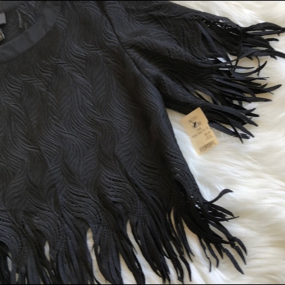 GRACIA Black Fringe Short Sleeve Crop Top M - Picture 9 of 10